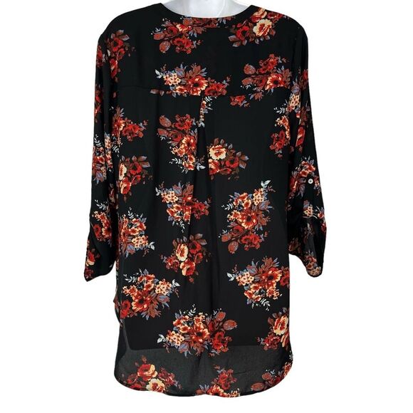 DANIEL RAINN Black Red Floral V-Neck Long Sleeve Oversized Loose Fit sz L Large - Picture 11 of 16
